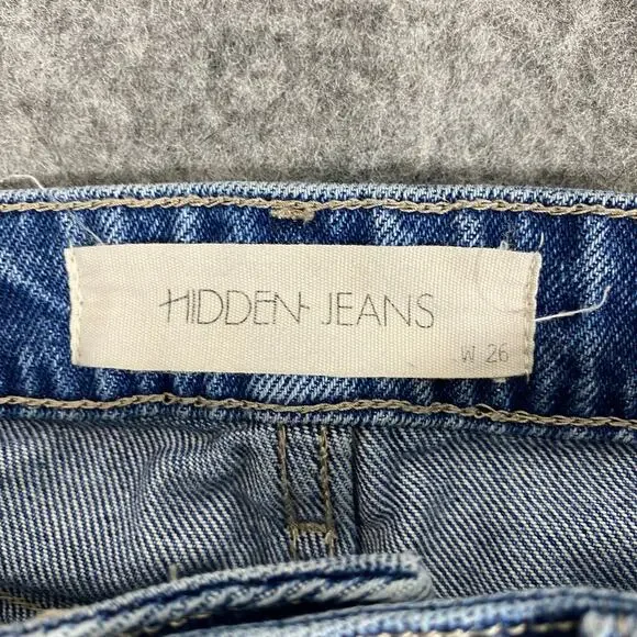 Hidden Jeans 26 Two Tone Blue Denim Distressed High Rise Tracey Straight Leg - Picture 13 of 14